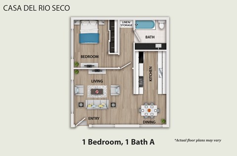 Floor plan for 1 bed, 1 bath, 624 sqft